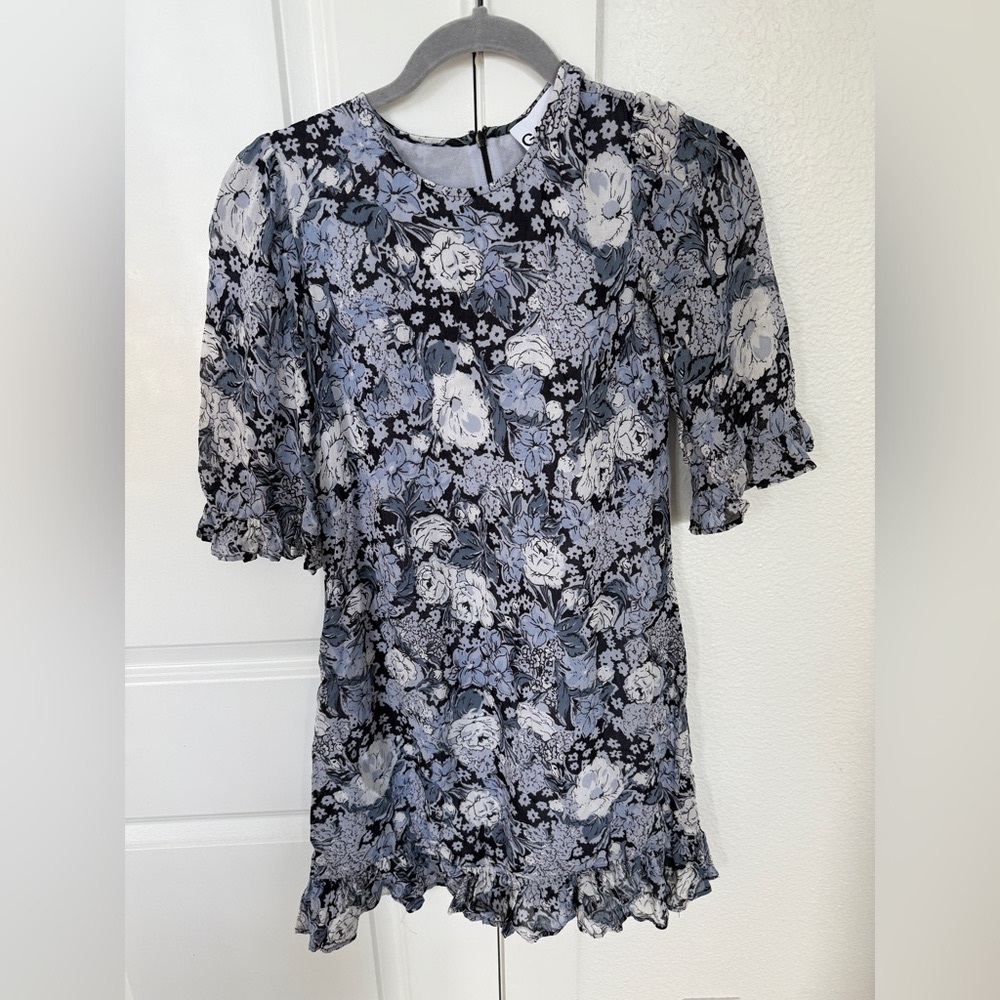 Ganni Black and Gray Floral Top
